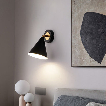 Modern Minimalist Iron Cone Shade 1-Light Rotatable Wall Sconce Lamp For Bedroom & Living Room