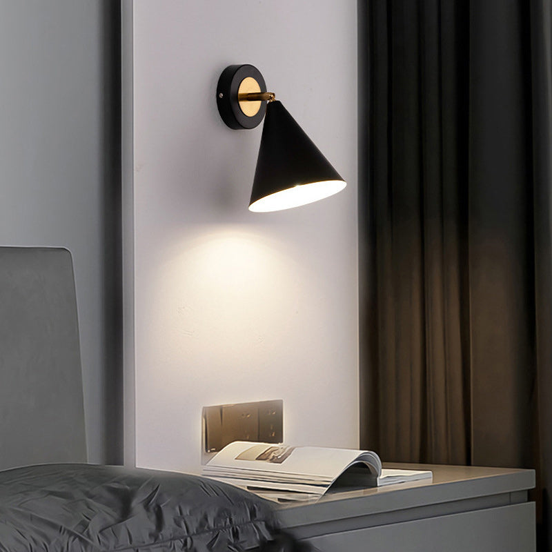 Modern Minimalist Iron Cone Shade 1-Light Rotatable Wall Sconce Lamp For Bedroom & Living Room