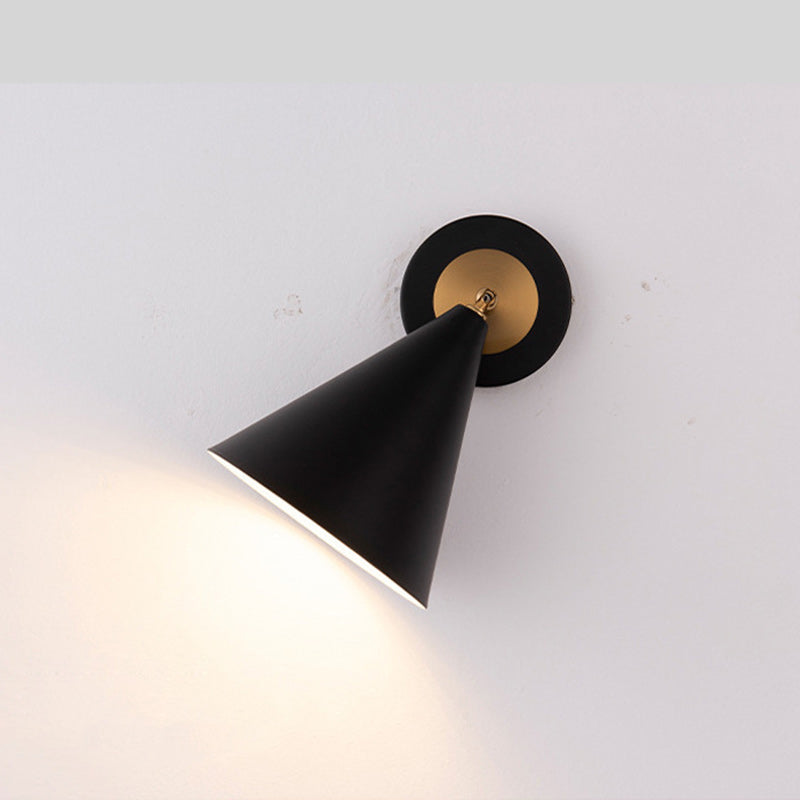Modern Minimalist Iron Cone Shade 1-Light Rotatable Wall Sconce Lamp For Bedroom & Living Room