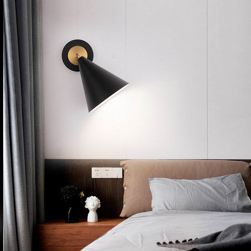 Modern Minimalist Iron Cone Shade 1-Light Rotatable Wall Sconce Lamp For Bedroom & Living Room