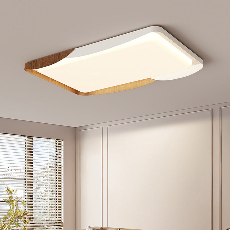 Modern Minimalist Iron & Acrylic Round Square Rectangular Wavy LED Flush Mount Ceiling Light For Bedroom & Living Room