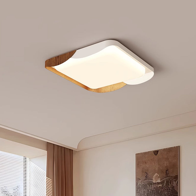 Modern Minimalist Iron & Acrylic Round Square Rectangular Wavy LED Flush Mount Ceiling Light For Bedroom & Living Room
