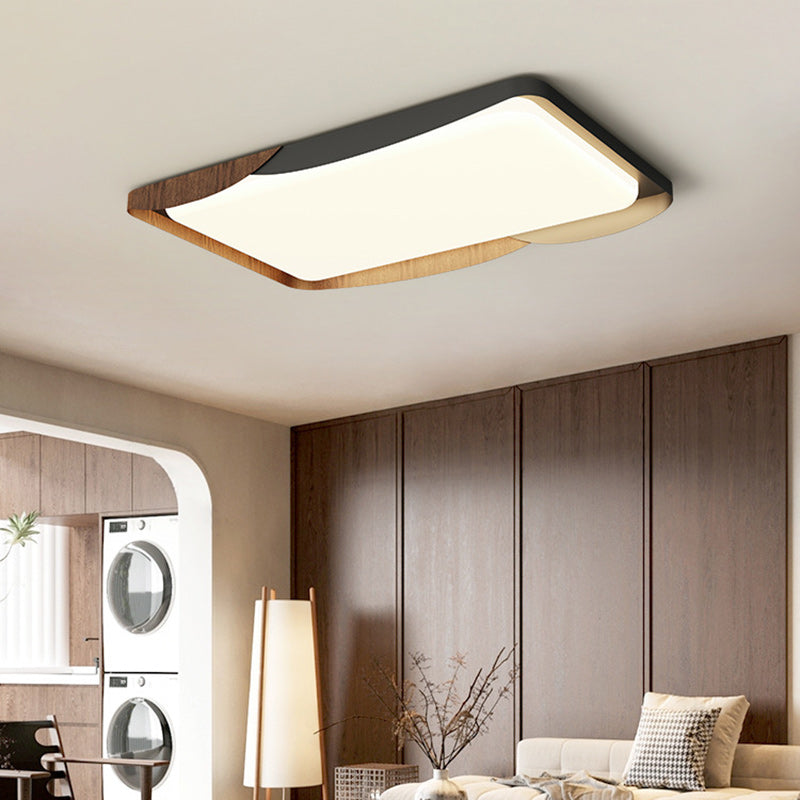 Modern Minimalist Iron & Acrylic Round Square Rectangular Wavy LED Flush Mount Ceiling Light For Bedroom & Living Room