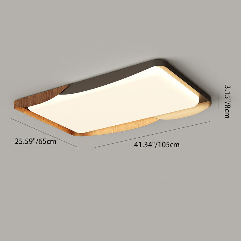 Modern Minimalist Iron & Acrylic Round Square Rectangular Wavy LED Flush Mount Ceiling Light For Bedroom & Living Room