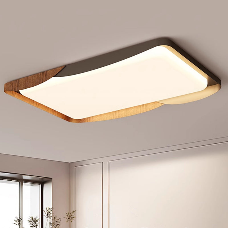 Modern Minimalist Iron & Acrylic Round Square Rectangular Wavy LED Flush Mount Ceiling Light For Bedroom & Living Room