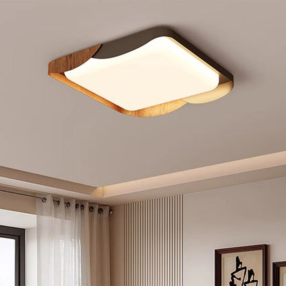 Modern Minimalist Iron & Acrylic Round Square Rectangular Wavy LED Flush Mount Ceiling Light For Bedroom & Living Room
