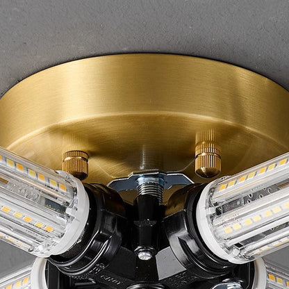 Traditional French Brass & Glass Petal Shade 3/4 Light Flush Mount Ceiling Light For Bedroom & Living Room