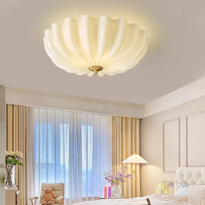 Traditional French Brass & Glass Petal Shade 3/4 Light Flush Mount Ceiling Light For Bedroom & Living Room