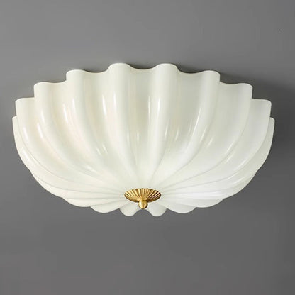 Traditional French Brass & Glass Petal Shade 3/4 Light Flush Mount Ceiling Light For Bedroom & Living Room