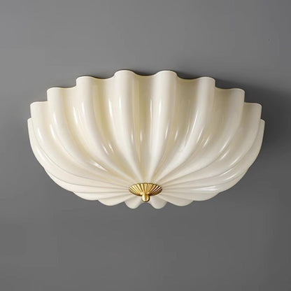 Traditional French Brass & Glass Petal Shade 3/4 Light Flush Mount Ceiling Light For Bedroom & Living Room