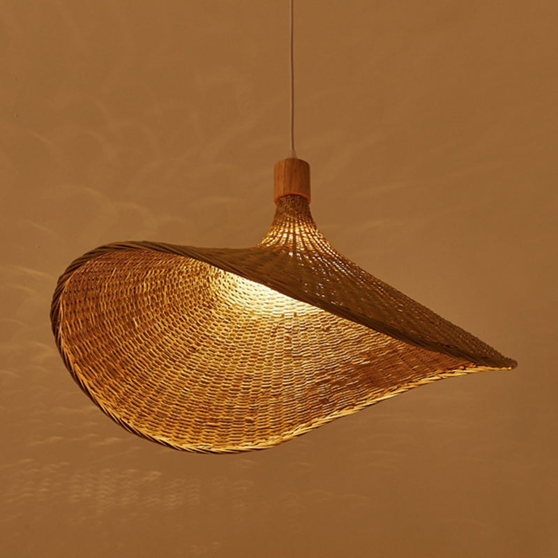 Traditional Chinese Bamboo Straw Hat 1-Light Pendant Light For Bedroom & Living Room
