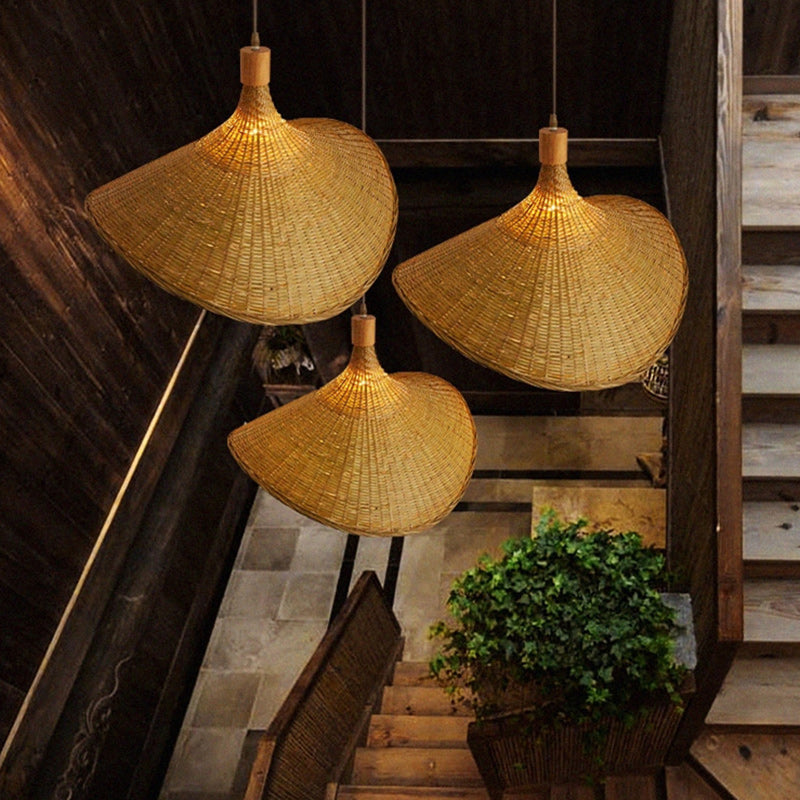 Traditional Chinese Bamboo Straw Hat 1-Light Pendant Light For Bedroom & Living Room