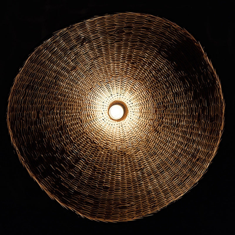 Traditional Chinese Bamboo Straw Hat 1-Light Pendant Light For Bedroom & Living Room