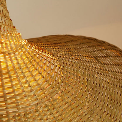Traditional Chinese Bamboo Straw Hat 1-Light Pendant Light For Bedroom & Living Room