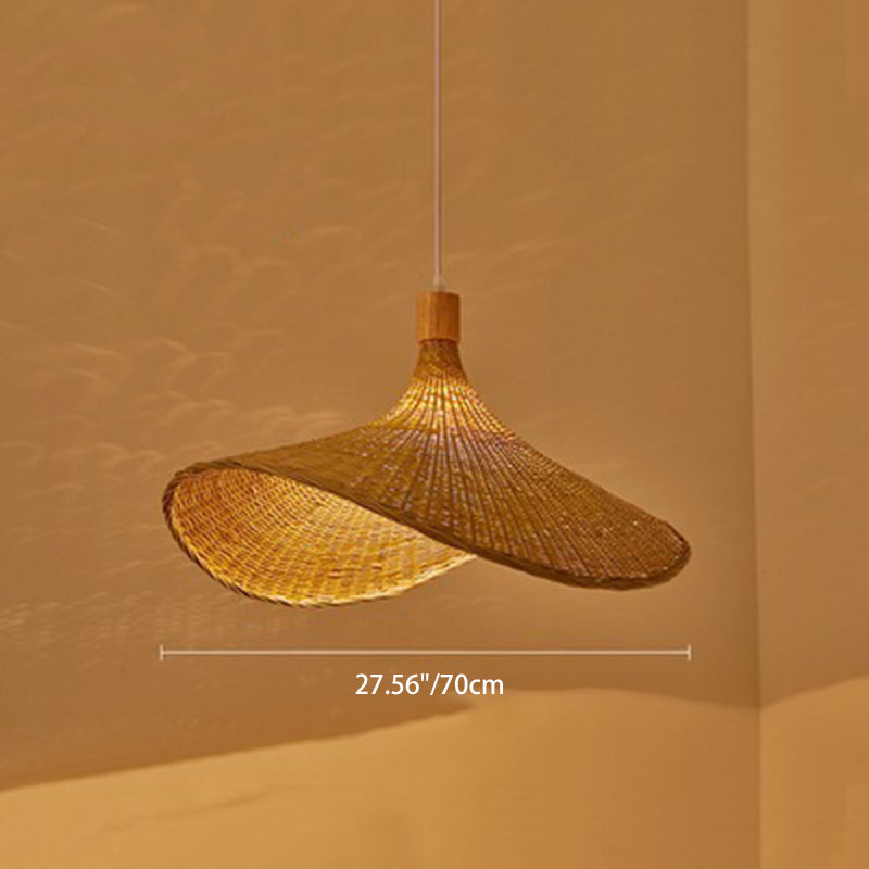 Traditional Chinese Bamboo Straw Hat 1-Light Pendant Light For Bedroom & Living Room