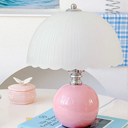Modern Art Deco Ceramic & Frosted Glass Petal Shade 1-Light Table Lamp For Bedroom & Living Room