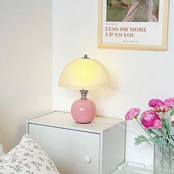 Modern Art Deco Ceramic & Frosted Glass Petal Shade 1-Light Table Lamp For Bedroom & Living Room