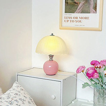 Modern Art Deco Ceramic & Frosted Glass Petal Shade 1-Light Table Lamp For Bedroom & Living Room