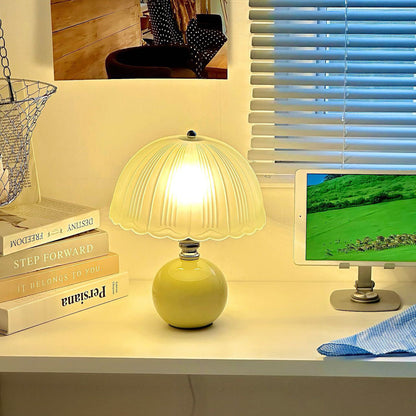 Modern Art Deco Ceramic & Frosted Glass Petal Shade 1-Light Table Lamp For Bedroom & Living Room