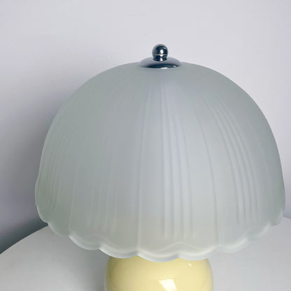 Modern Art Deco Ceramic & Frosted Glass Petal Shade 1-Light Table Lamp For Bedroom & Living Room