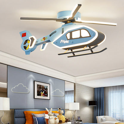 Modern Creative Iron Acrylic Helicopter LED Semi-Flush Mount Ceiling Light For Kids' Bedroom
