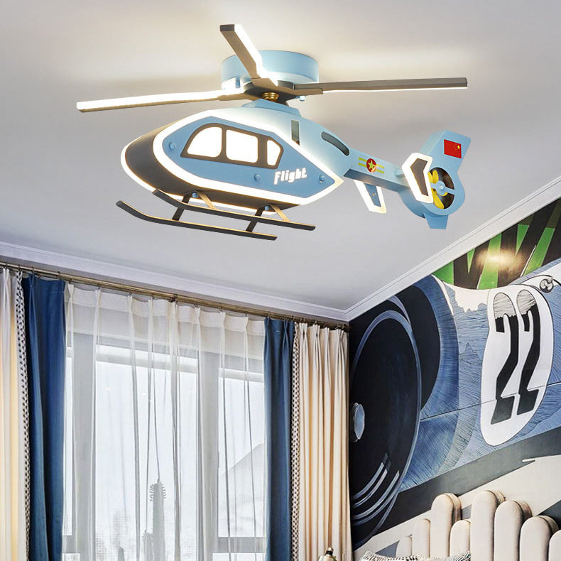 Modern Creative Iron Acrylic Helicopter LED Semi-Flush Mount Ceiling Light For Kids' Bedroom