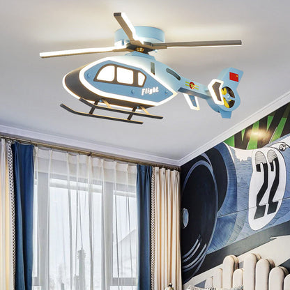 Modern Creative Iron Acrylic Helicopter LED Semi-Flush Mount Ceiling Light For Kids' Bedroom