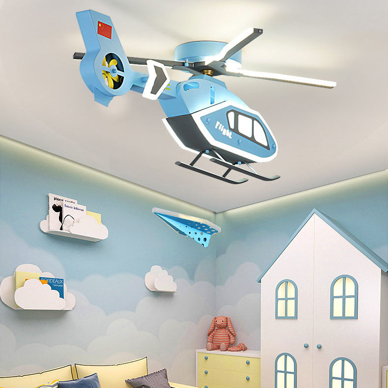 Modern Creative Iron Acrylic Helicopter LED Semi-Flush Mount Ceiling Light For Kids' Bedroom