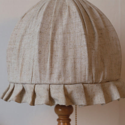 Traditional French Wood & Fabric Lace-Trim Dome Shade 1-Light Table Lamp For Bedroom & Living Room