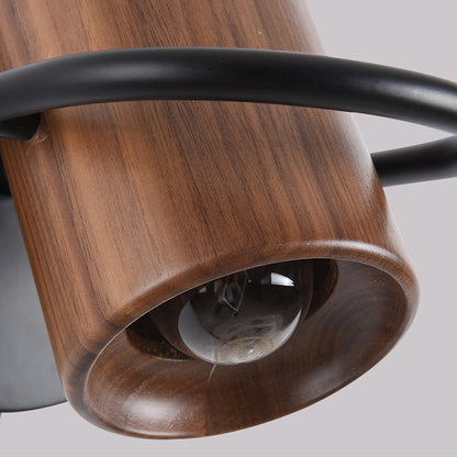 Contemporary Nordic Wood & Iron Cylindrical Shade 1-Light Wall Sconce Lamp For Bedroom & Living Room