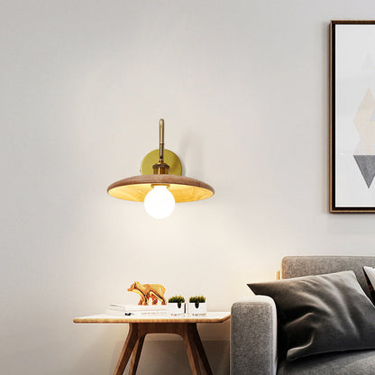 Traditional Japanese Rubberwood, Iron & Acrylic Round Ball 1-Light Adjustable Wall Sconce Lamp For Bedroom & Living Room