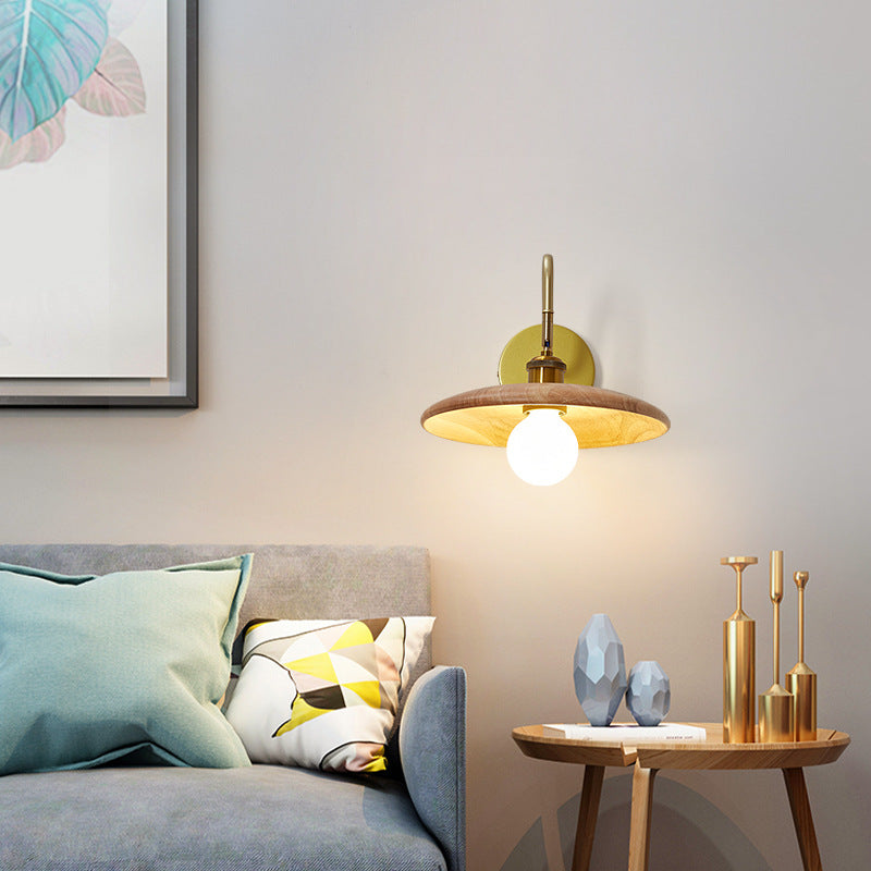 Traditional Japanese Rubberwood, Iron & Acrylic Round Ball 1-Light Adjustable Wall Sconce Lamp For Bedroom & Living Room