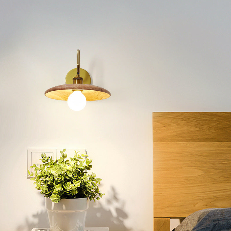 Traditional Japanese Rubberwood, Iron & Acrylic Round Ball 1-Light Adjustable Wall Sconce Lamp For Bedroom & Living Room