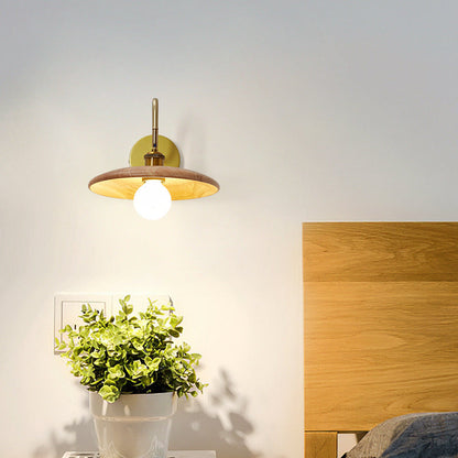 Traditional Japanese Rubberwood, Iron & Acrylic Round Ball 1-Light Adjustable Wall Sconce Lamp For Bedroom & Living Room