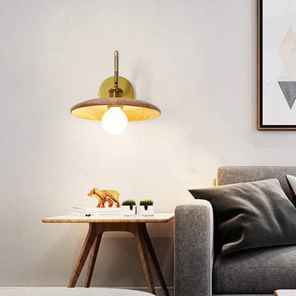 Traditional Japanese Rubberwood, Iron & Acrylic Round Ball 1-Light Adjustable Wall Sconce Lamp For Bedroom & Living Room