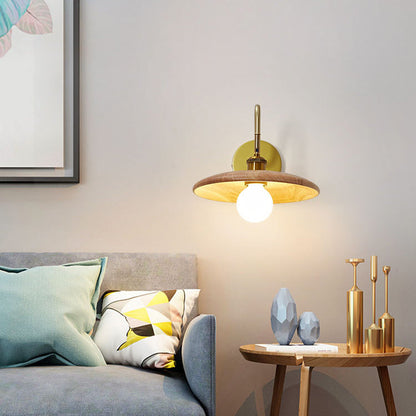 Traditional Japanese Rubberwood, Iron & Acrylic Round Ball 1-Light Adjustable Wall Sconce Lamp For Bedroom & Living Room