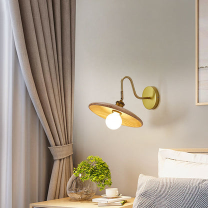 Traditional Japanese Rubberwood, Iron & Acrylic Round Ball 1-Light Adjustable Wall Sconce Lamp For Bedroom & Living Room