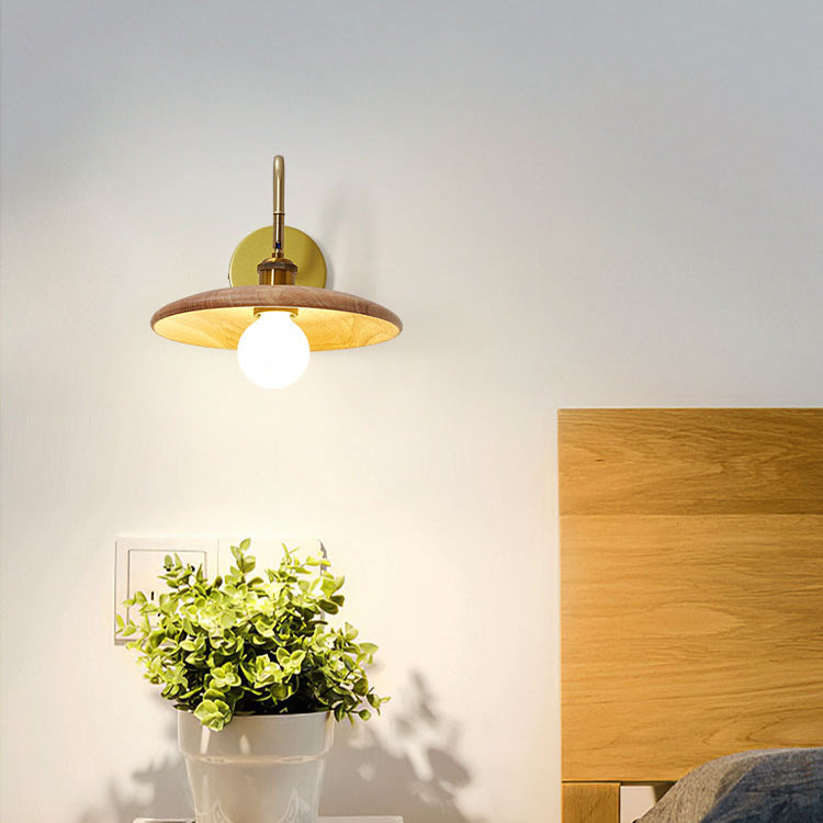 Traditional Japanese Rubberwood, Iron & Acrylic Round Ball 1-Light Adjustable Wall Sconce Lamp For Bedroom & Living Room