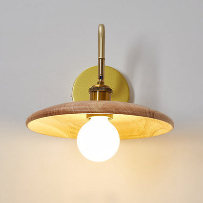 Traditional Japanese Rubberwood, Iron & Acrylic Round Ball 1-Light Adjustable Wall Sconce Lamp For Bedroom & Living Room