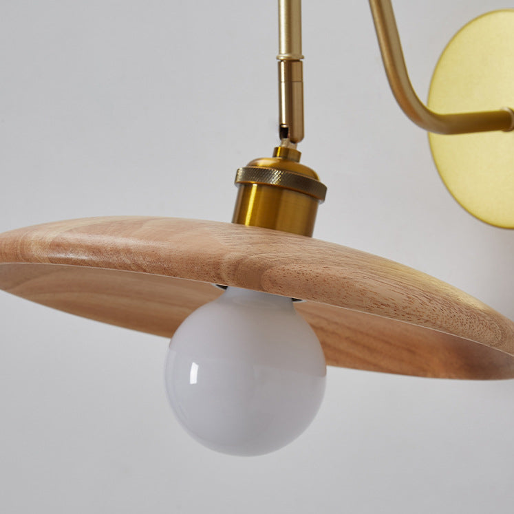 Traditional Japanese Rubberwood, Iron & Acrylic Round Ball 1-Light Adjustable Wall Sconce Lamp For Bedroom & Living Room