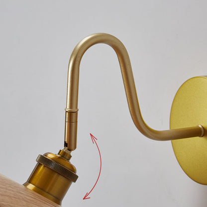 Traditional Japanese Rubberwood, Iron & Acrylic Round Ball 1-Light Adjustable Wall Sconce Lamp For Bedroom & Living Room