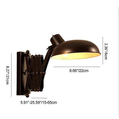 Contemporary Industrial Iron Extendable Arm Round 1-Light Wall Sconce Lamp For Bedroom & Living Room