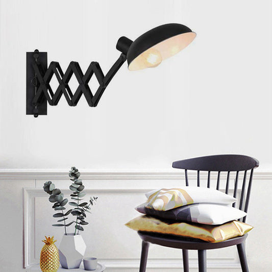 Contemporary Industrial Iron Extendable Arm Round 1-Light Wall Sconce Lamp For Bedroom & Living Room
