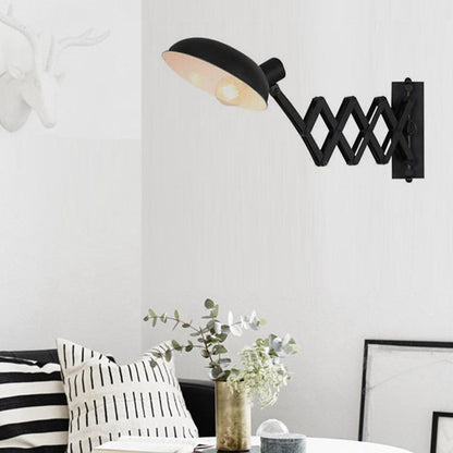 Contemporary Industrial Iron Extendable Arm Round 1-Light Wall Sconce Lamp For Bedroom & Living Room