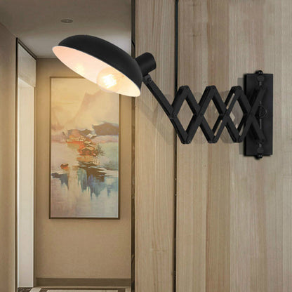 Contemporary Industrial Iron Extendable Arm Round 1-Light Wall Sconce Lamp For Bedroom & Living Room