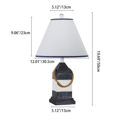 Traditional Vintage Resin & Fabric Rectangular Base Tapered Shade 1-Light Table Lamp For Bedroom & Living Room