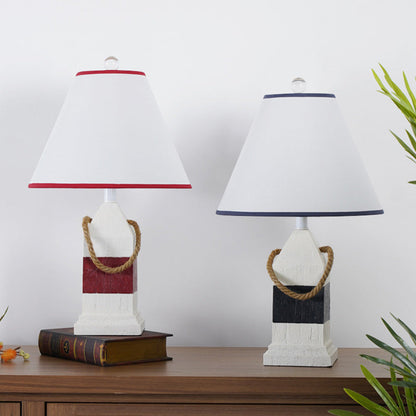 Traditional Vintage Resin & Fabric Rectangular Base Tapered Shade 1-Light Table Lamp For Bedroom & Living Room