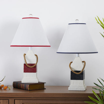 Traditional Vintage Resin & Fabric Rectangular Base Tapered Shade 1-Light Table Lamp For Bedroom & Living Room