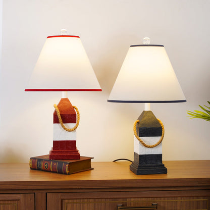 Traditional Vintage Resin & Fabric Rectangular Base Tapered Shade 1-Light Table Lamp For Bedroom & Living Room