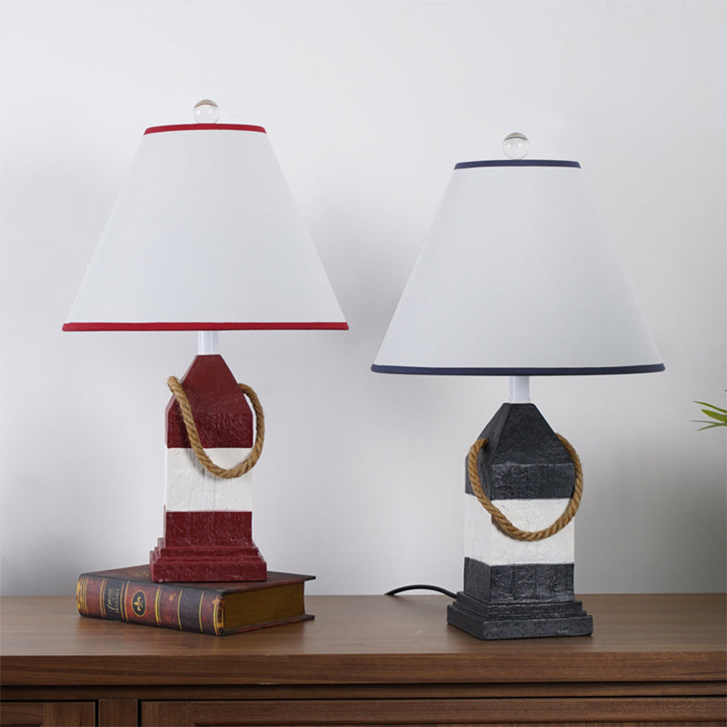 Traditional Vintage Resin & Fabric Rectangular Base Tapered Shade 1-Light Table Lamp For Bedroom & Living Room